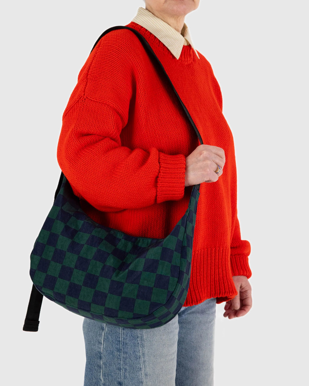 Medium Crescent Bag - Navy Green Check