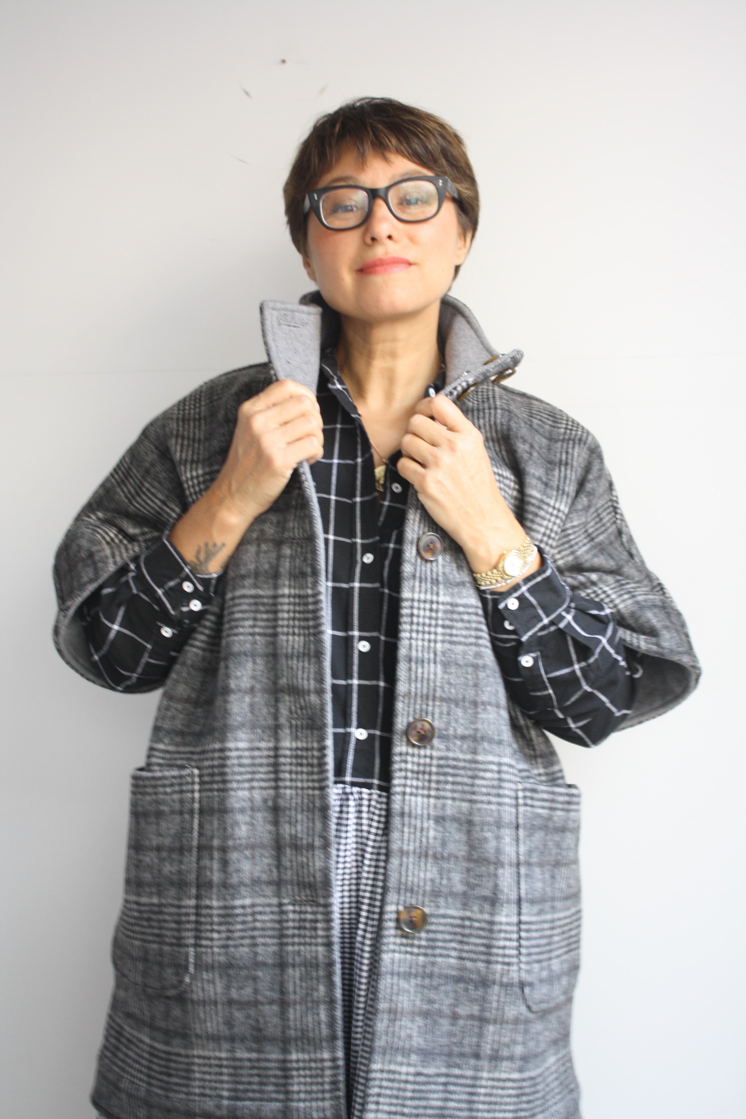 Hedy Dress 14 - Black Grid/Black Gingham