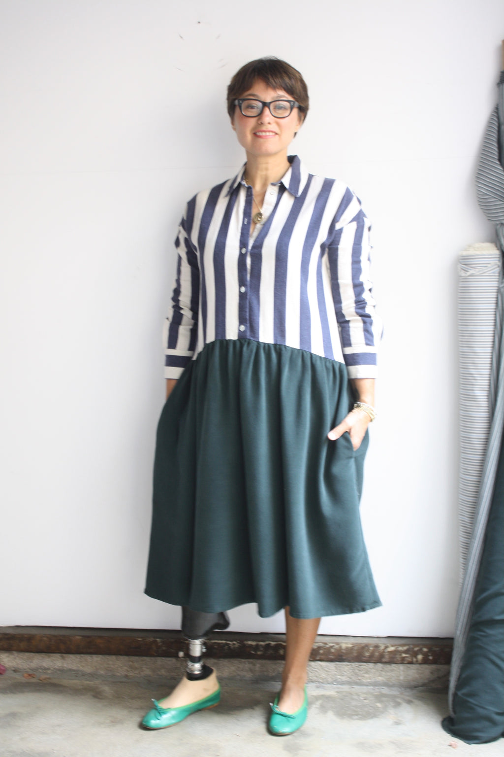 Hedy Dress 15 - Navy Stripe/Pine