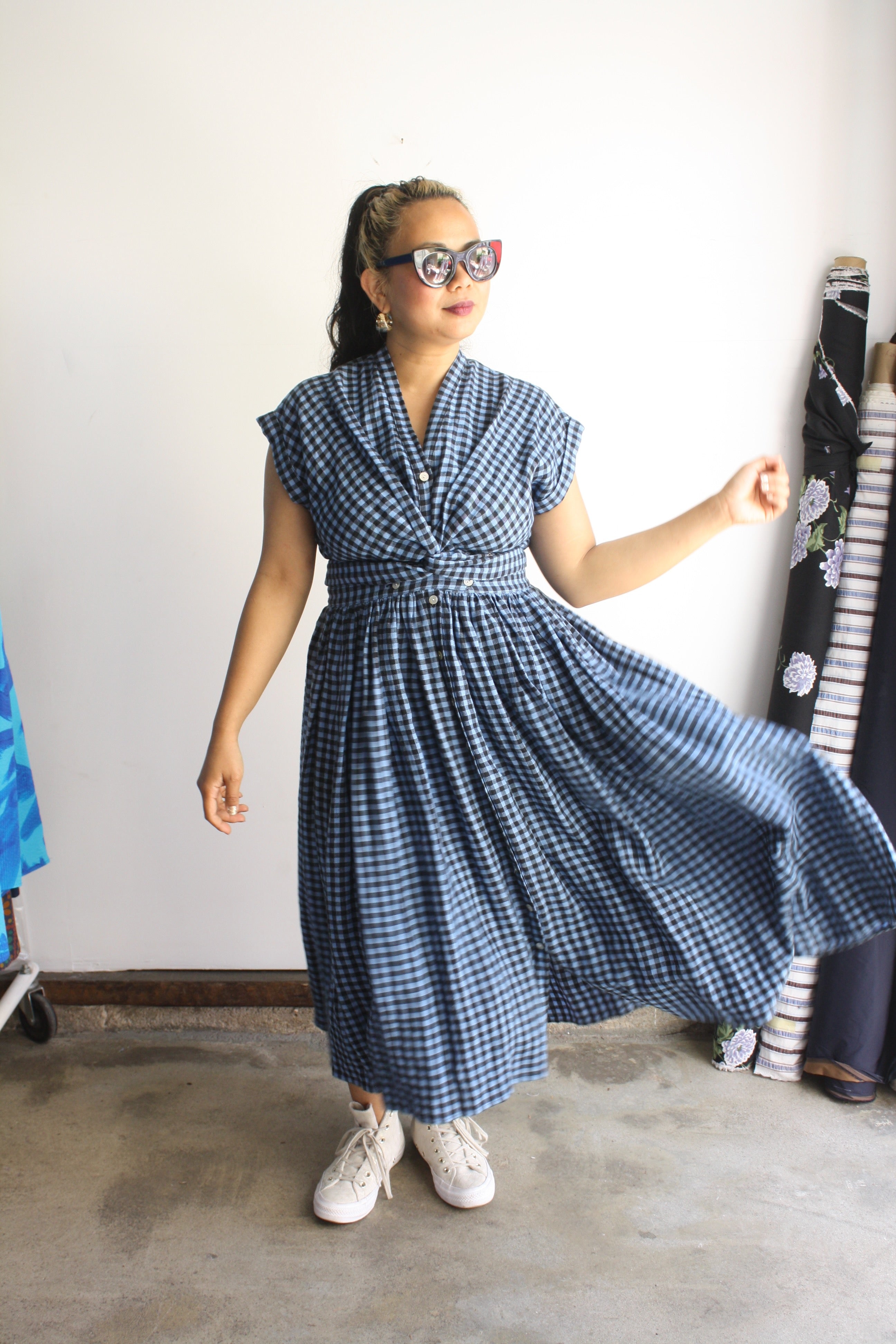 Marina Dress - Blue/Black Check