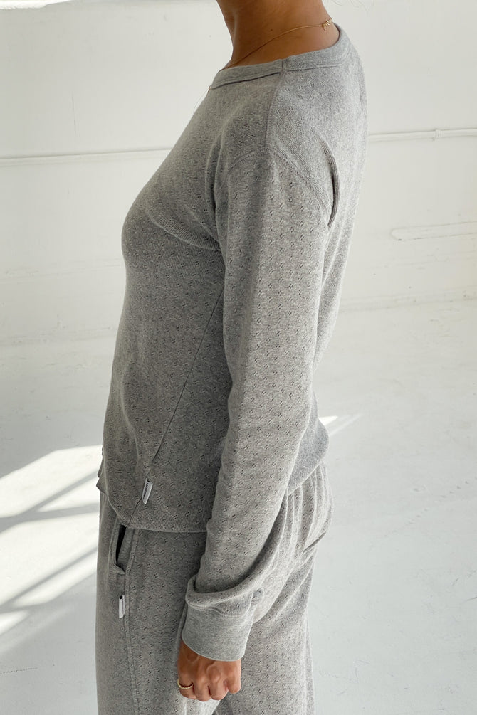 Fundamental Tee - Gray Melange Pointelle