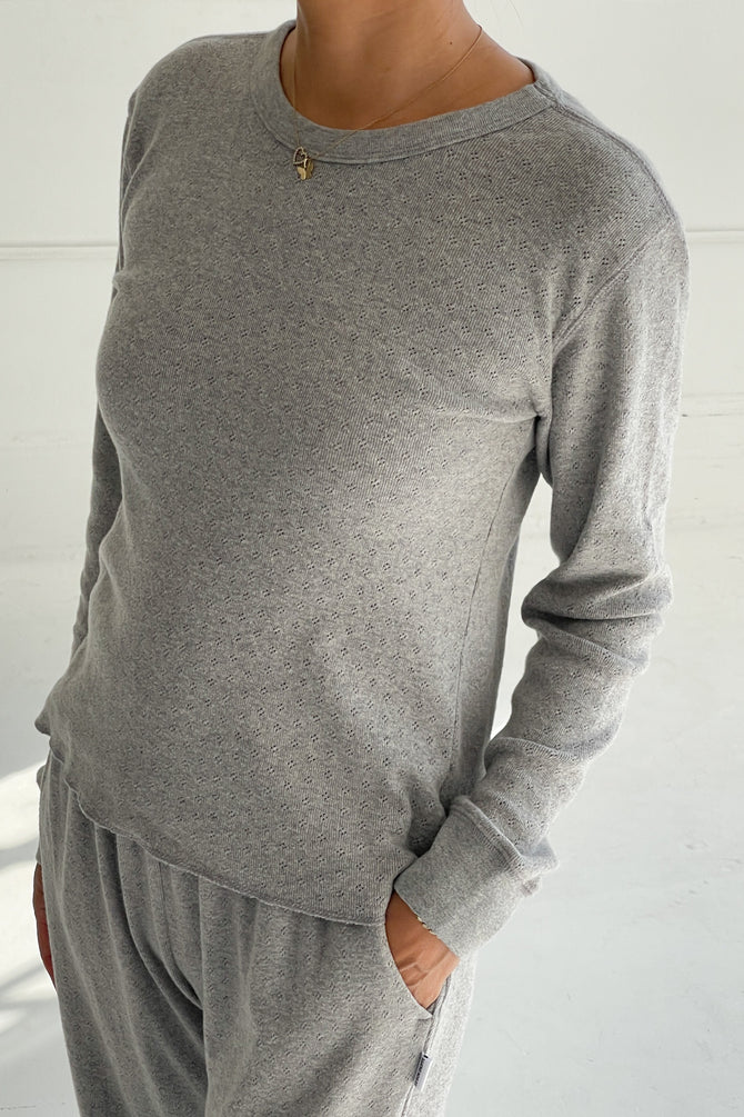 Fundamental Tee - Gray Melange Pointelle