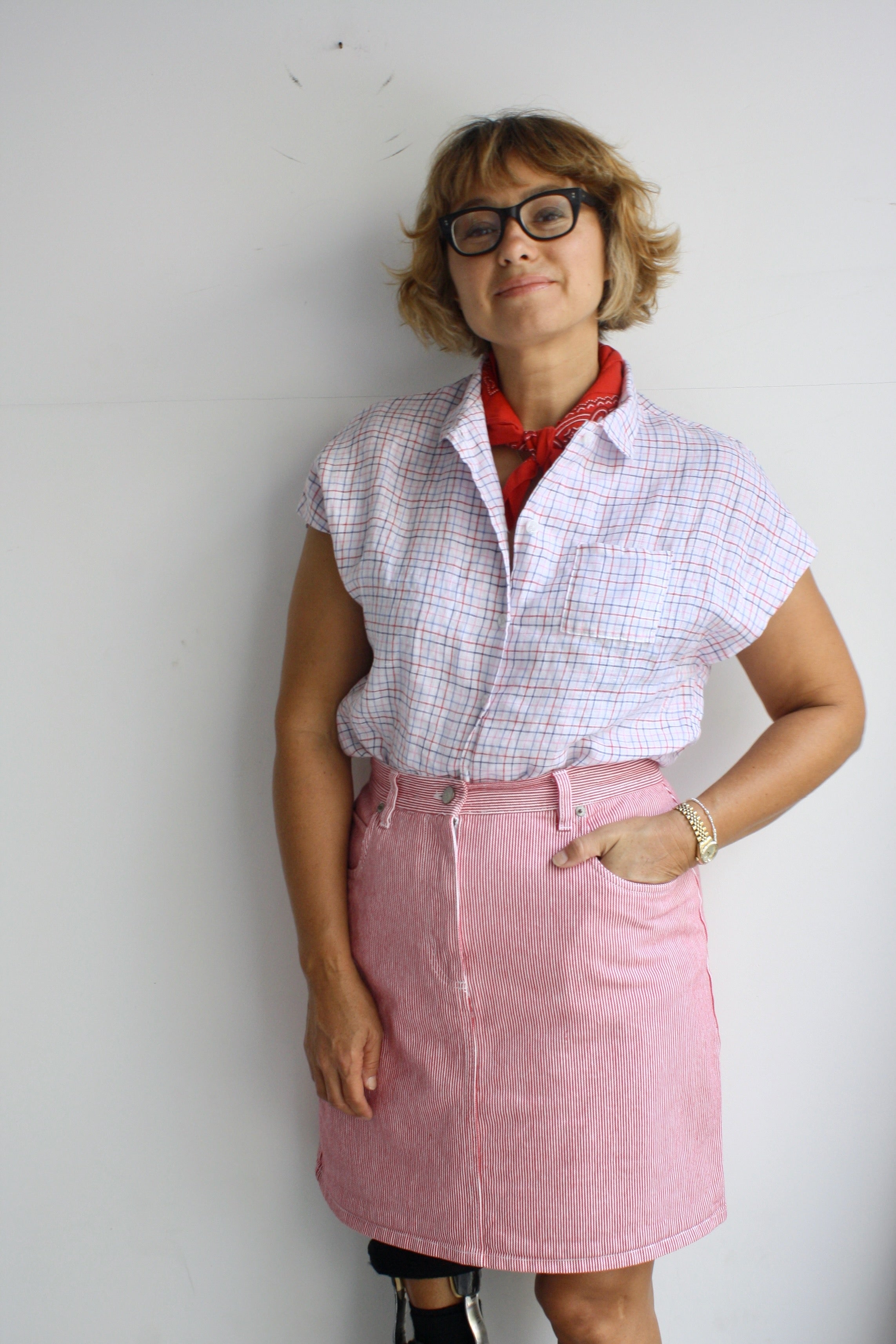 Red Engineer Stripe Mini Skirt