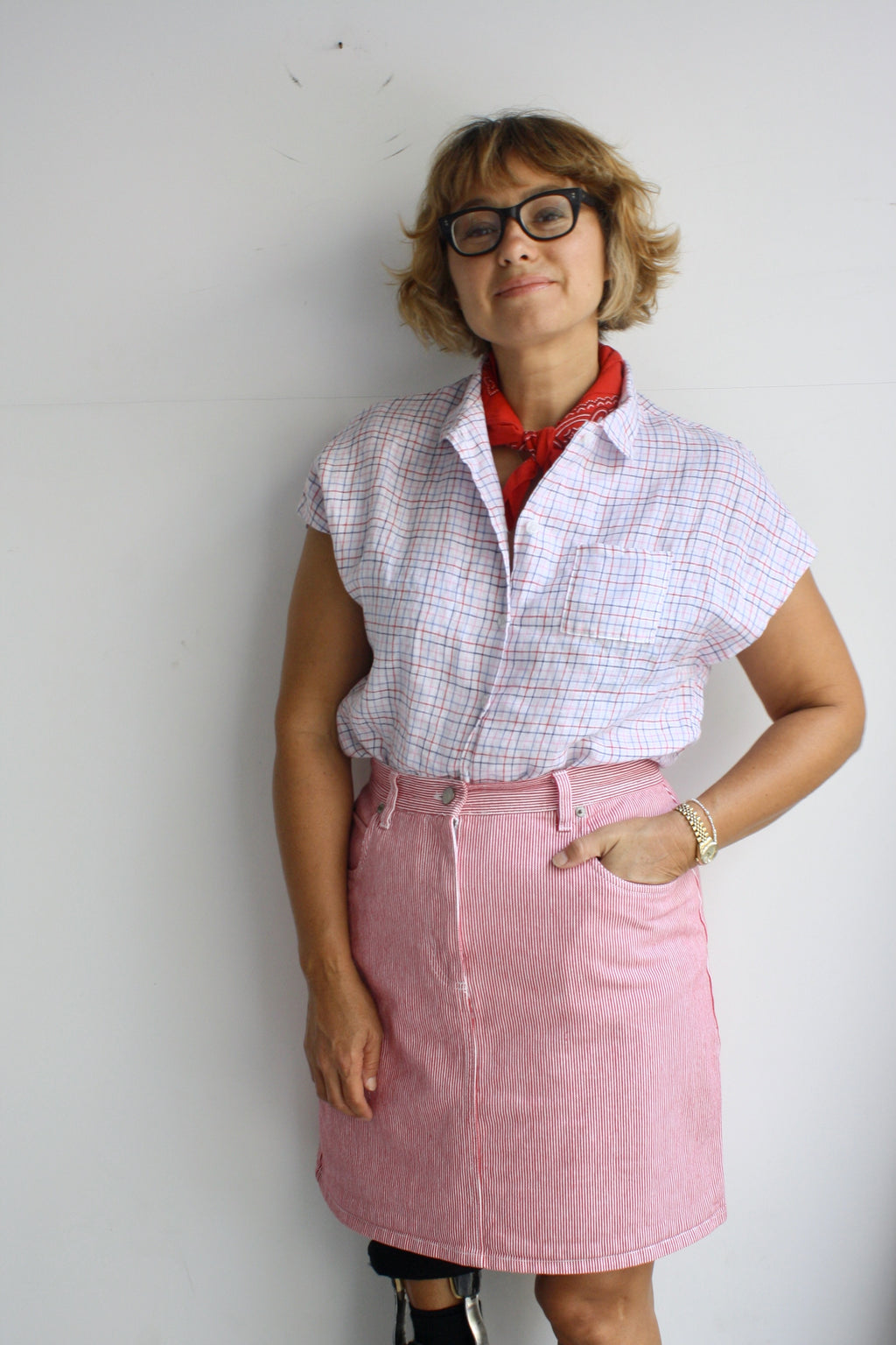 Red Engineer Stripe Mini Skirt