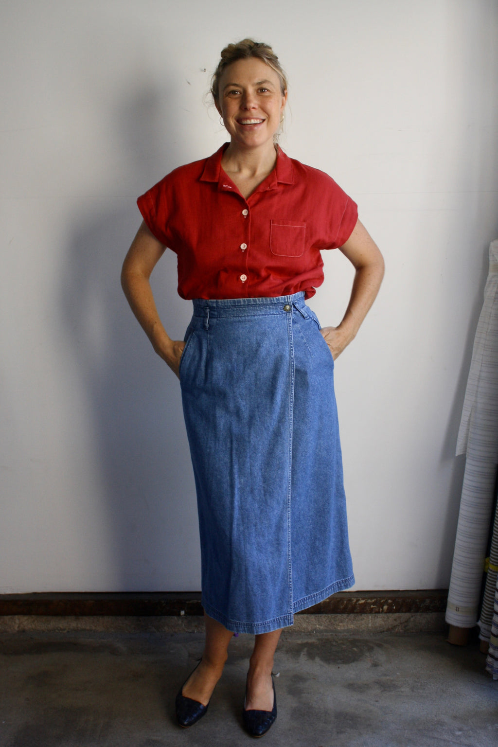Denim Midi Wrap Skirt