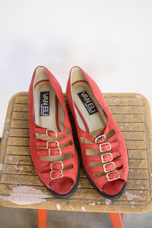 Multi-buckle Red Flats