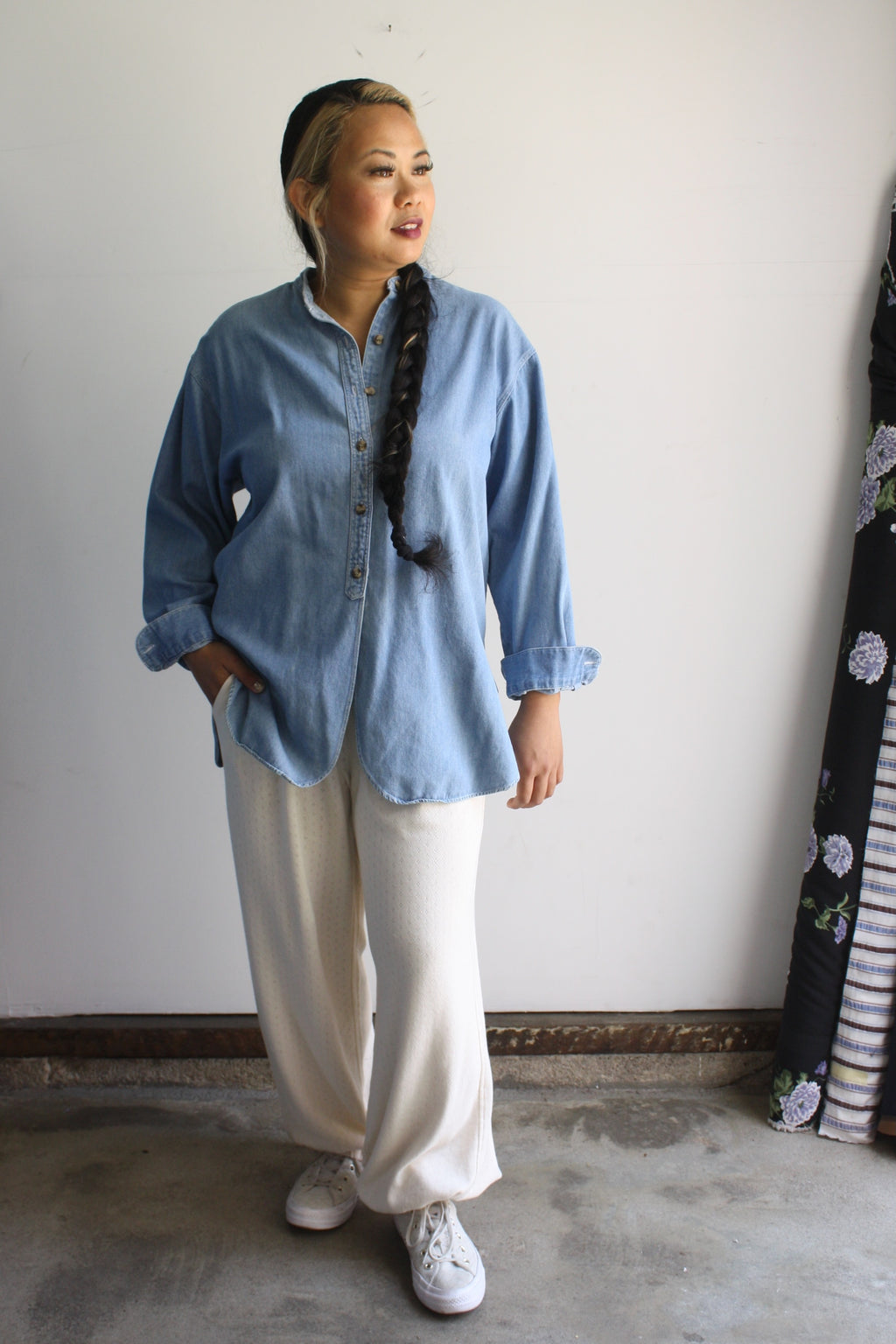 Band Collar Denim Buttondown