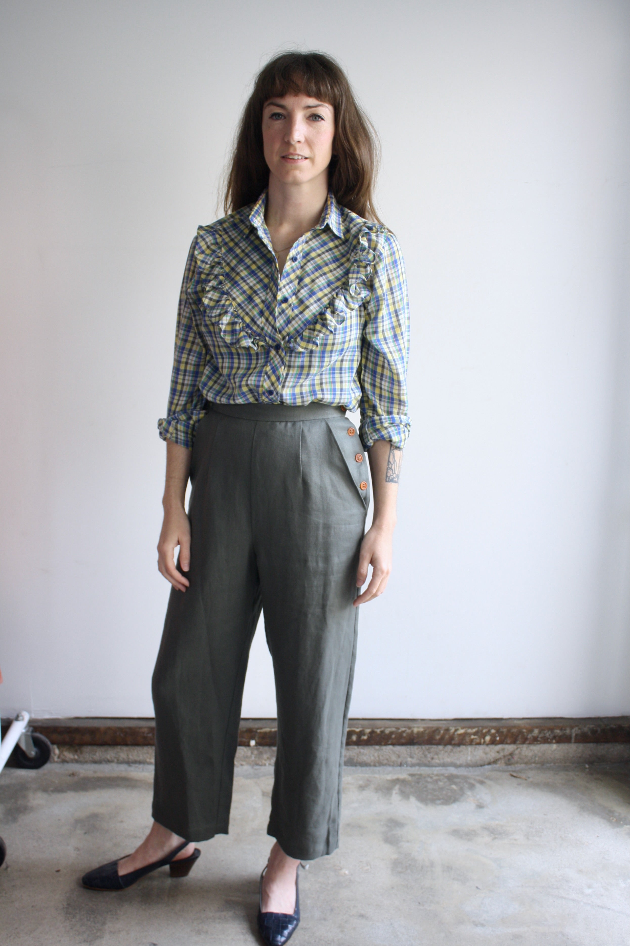 SAMPLE Naomi Pants - Gray-Green Linen