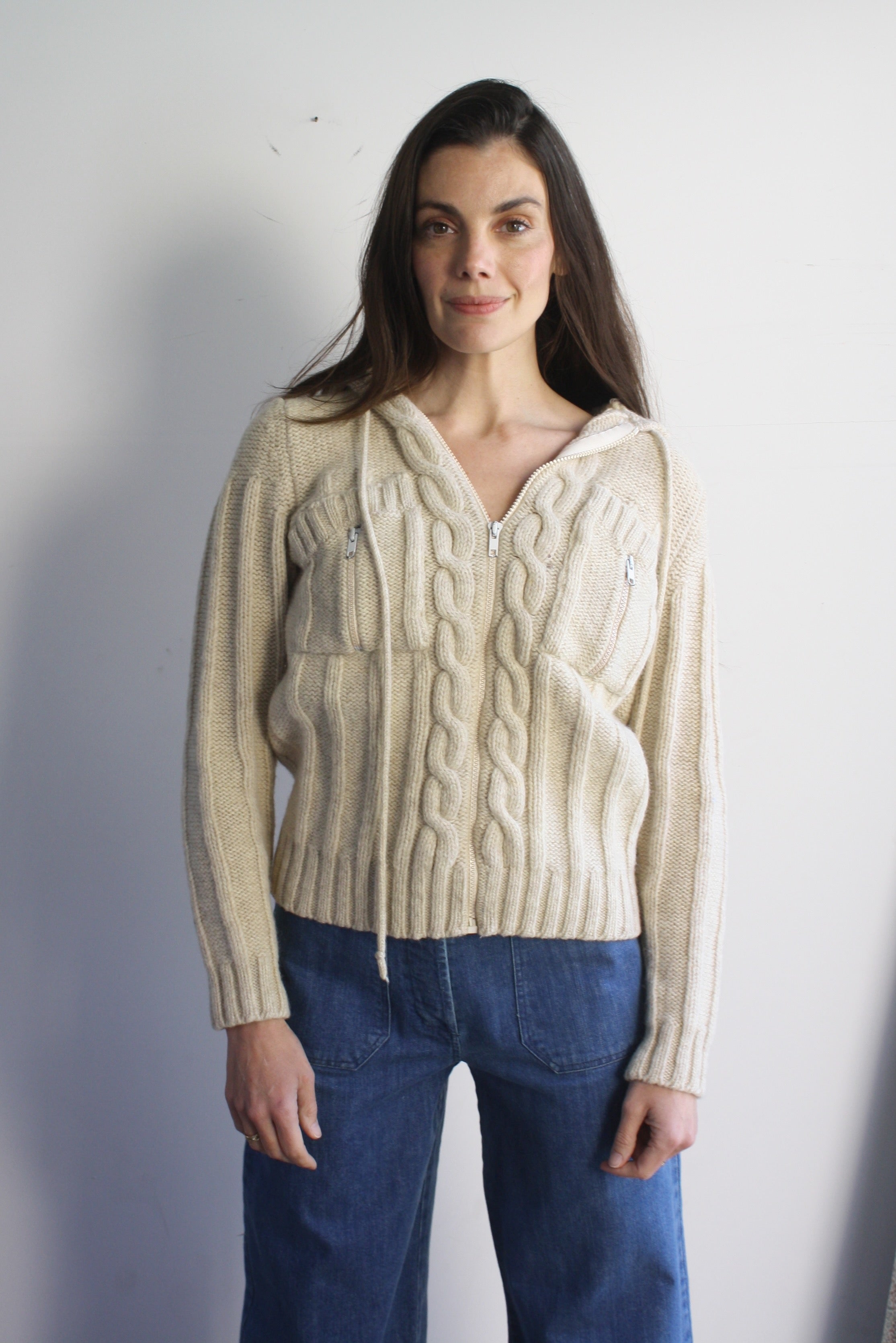 Cable Hooded Zip Sweater