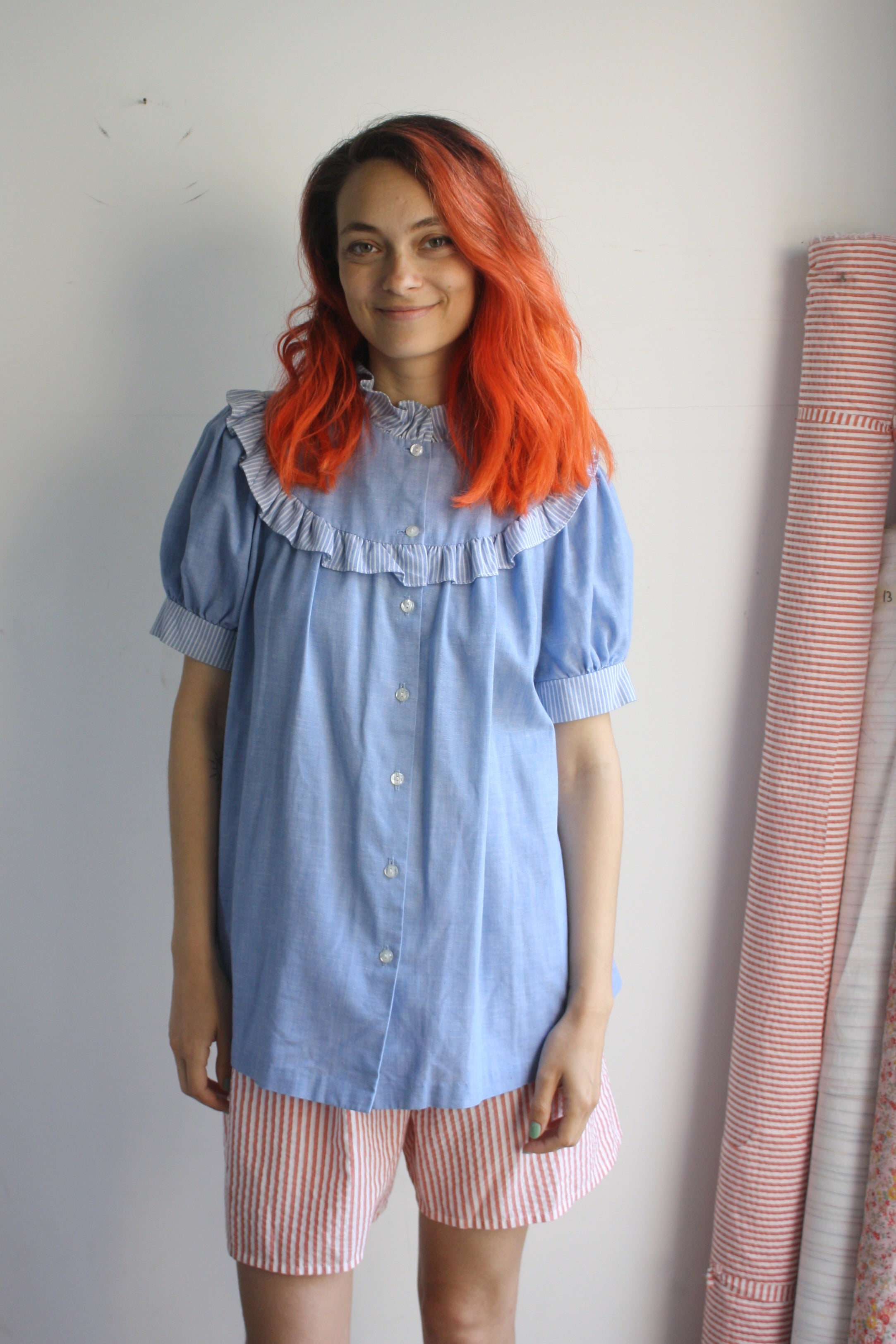 Ruffle Chambray blouse