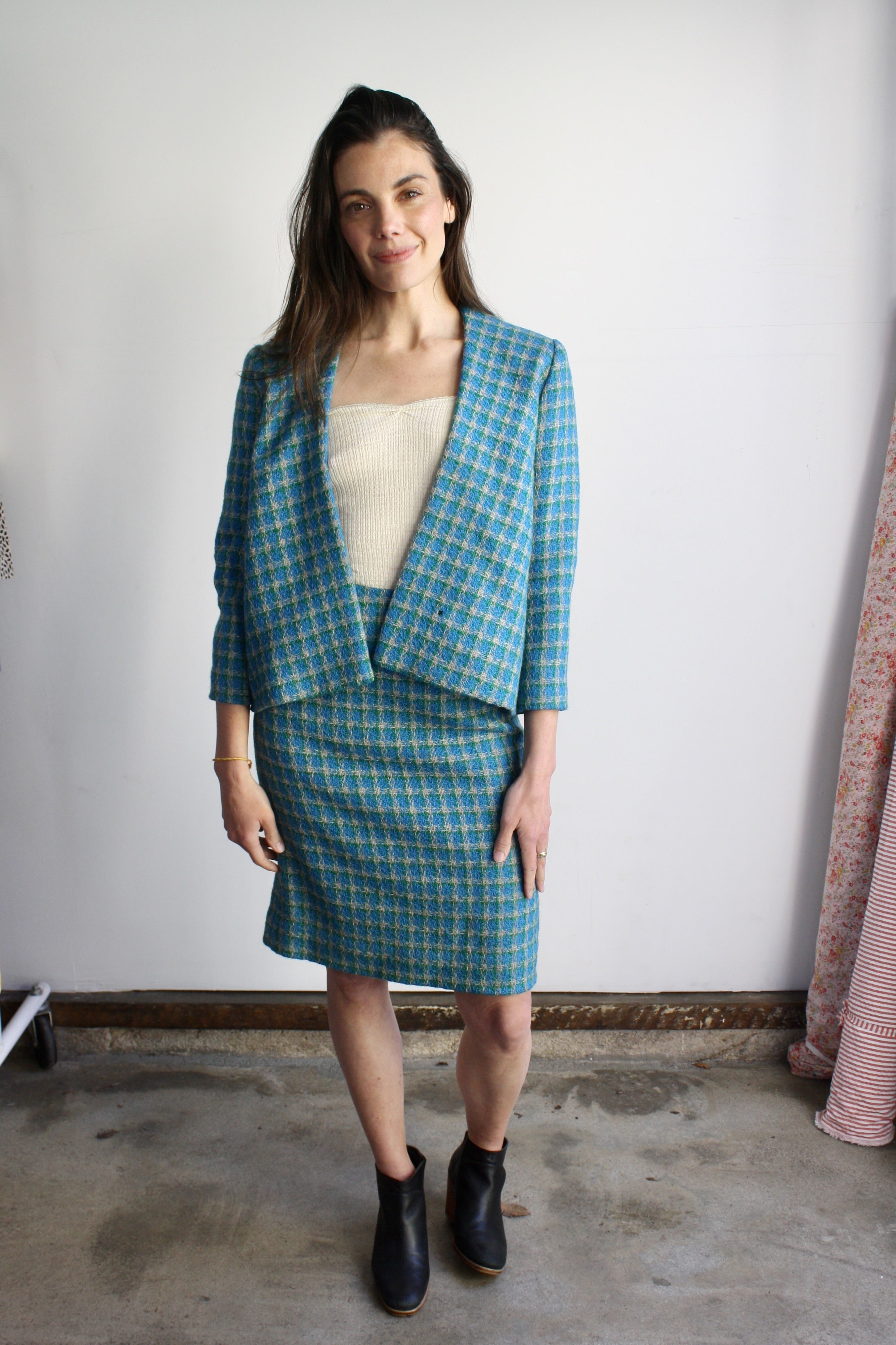 Turquoise Tweed Skirt Suit
