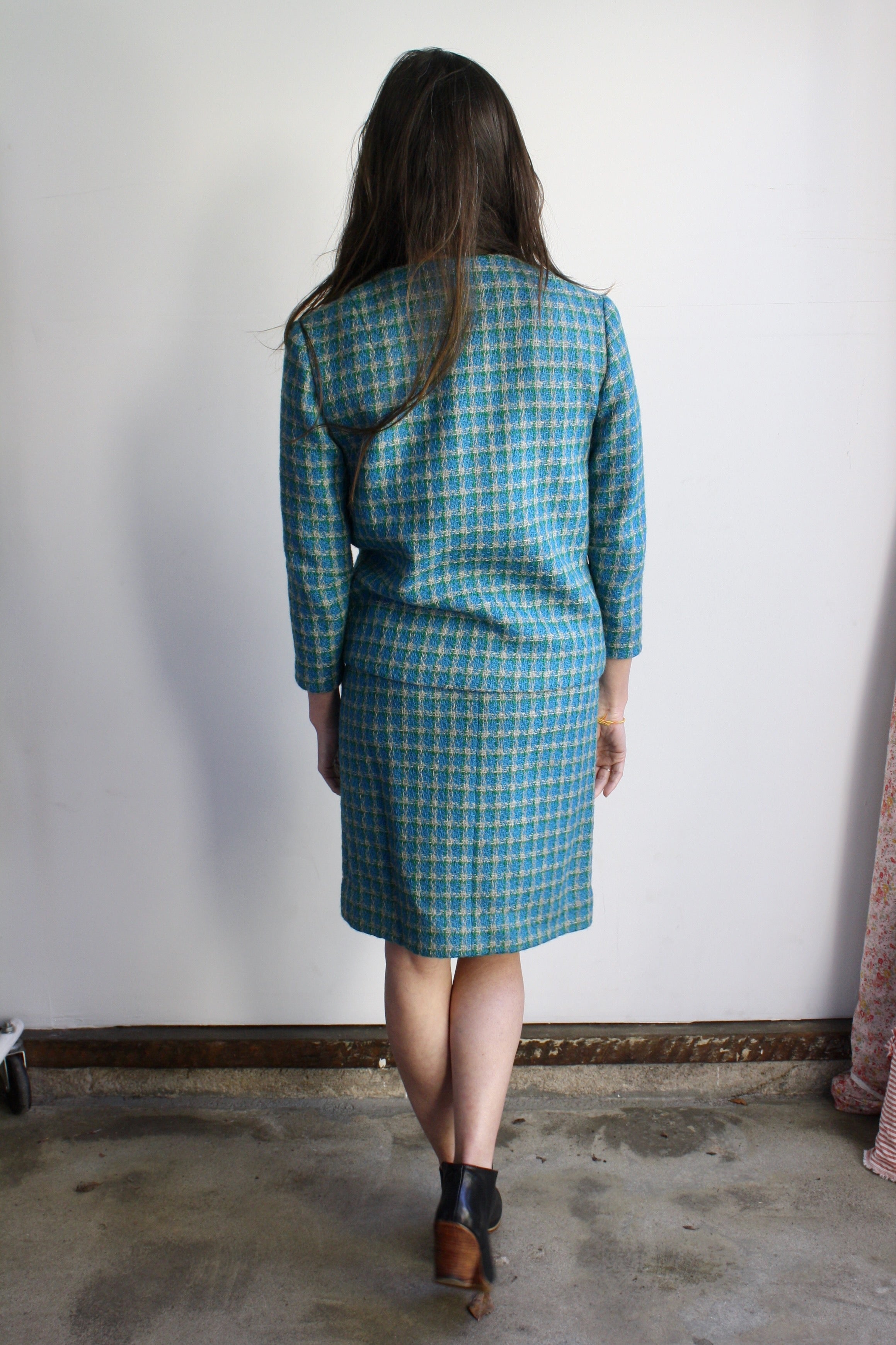 Turquoise Tweed Skirt Suit