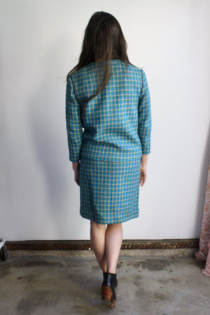 Turquoise Tweed Skirt Suit