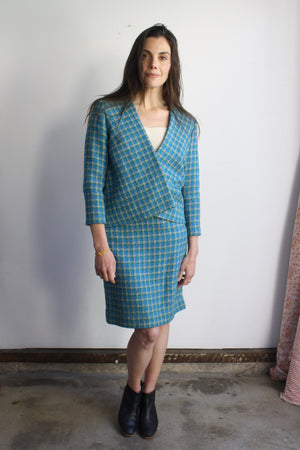 Turquoise Tweed Skirt Suit