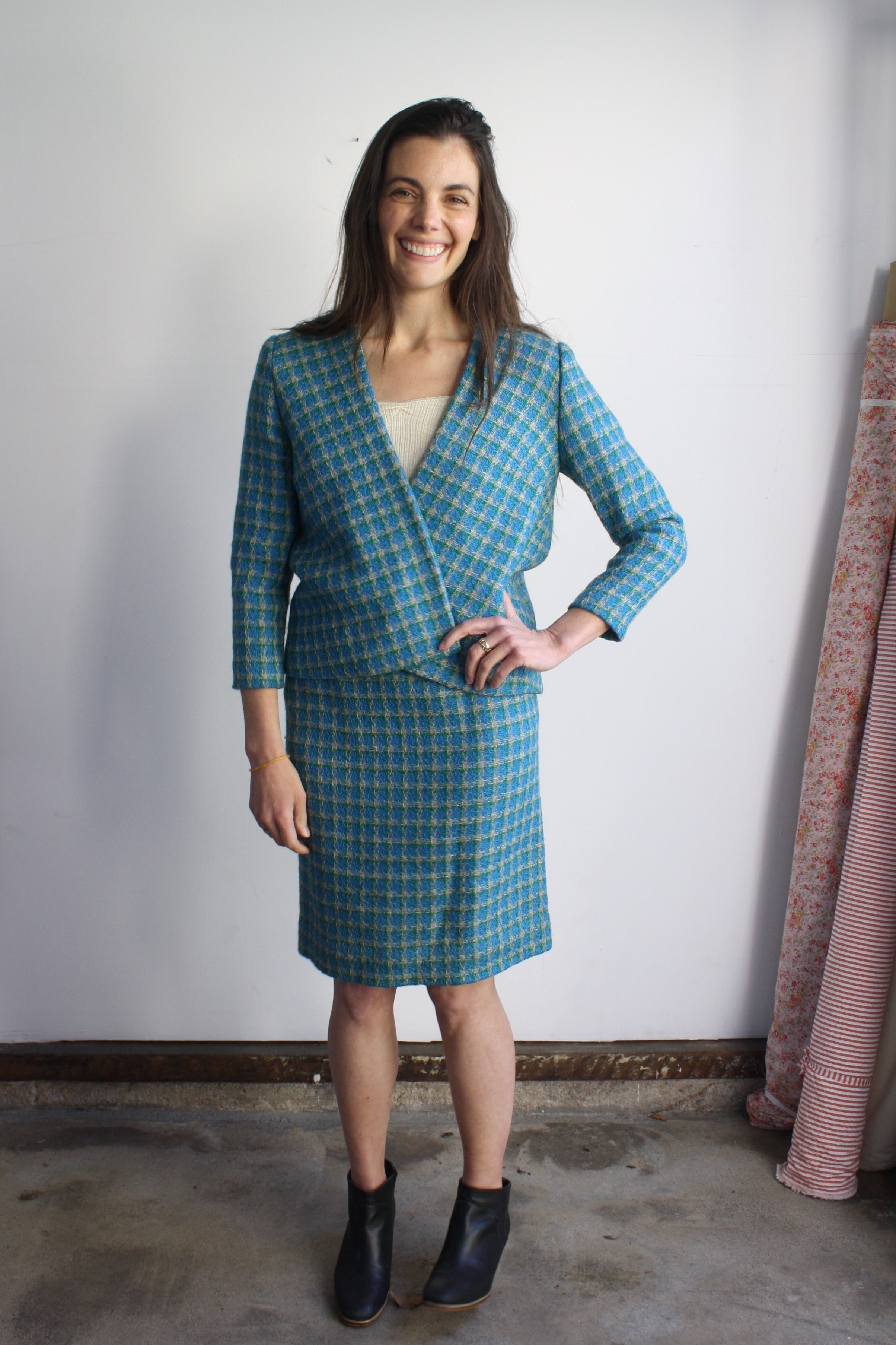 Turquoise Tweed Skirt Suit