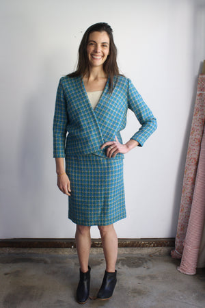 Turquoise Tweed Skirt Suit