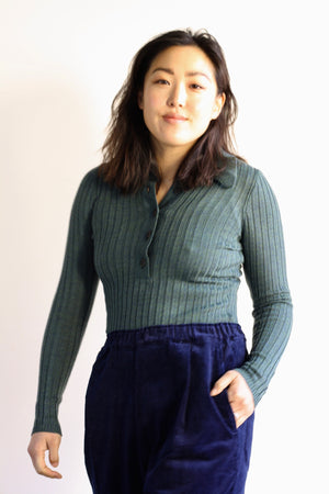 Corduroy Straight Pants - Indigo